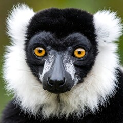 Fototapeta premium Closeup of a black and white lemur.