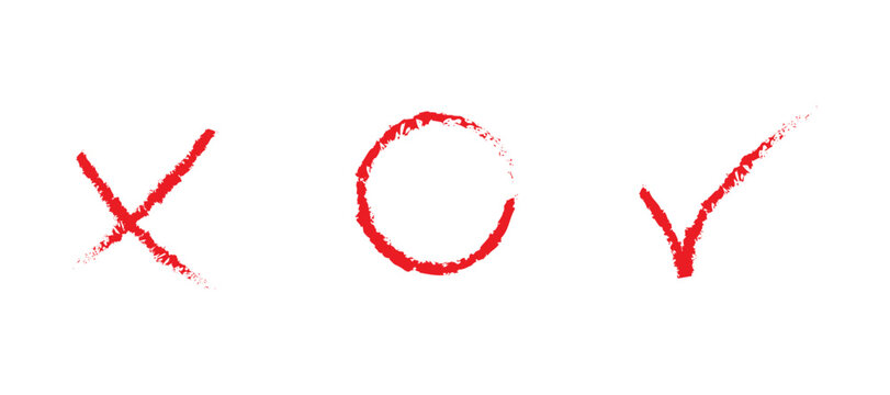 Hand Drawn Red Checkmark Cross and Circle Icon Set