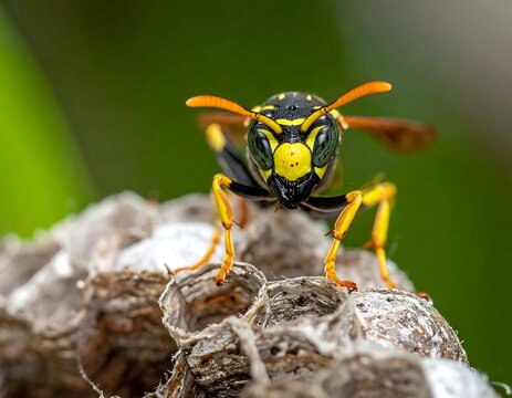 Close-up of a yellow jacket insect.
