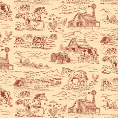farm illustration cow graphic chicken design horse seamless pattern vintage tractor © kaboet