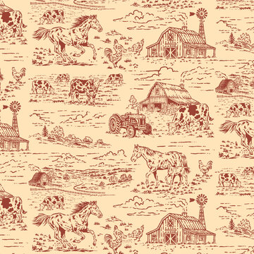 farm illustration cow graphic chicken design horse seamless pattern vintage tractor