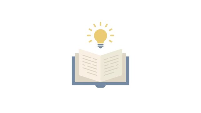 Book with a glowing lightbulb symbol illustrates the concept of gaining knowledge and finding creative inspiration through the act of reading and continuous learning in an academic or personal.
