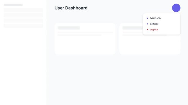 User Dashboard Interface with Menu Options for Profile Settings and Logout.