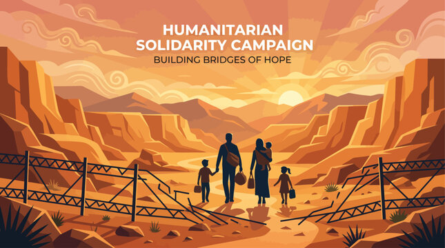 On World Refugee Day, witness the challenging journey of displaced families, seeking sanctuary and a new life amidst a barren landscape, filled with hope