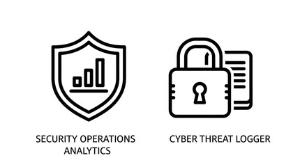 Fototapeta premium Security operations analytics and cyber threat logger icons with security