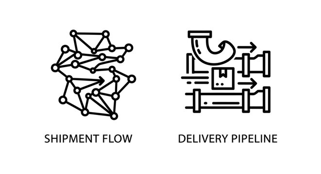 Shipment flow and logistics delivery pipeline icons with shipment, delivery