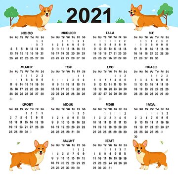 Corgi Dogs on Calendar Page 2021.