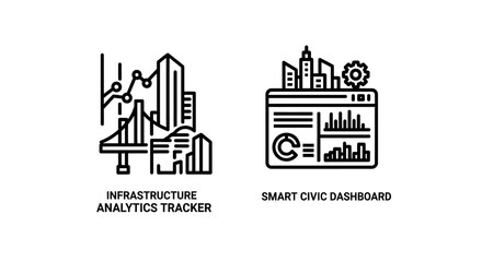 Fototapeta premium Infrastructure analytics tracker and smart civic dashboard icons with analytics