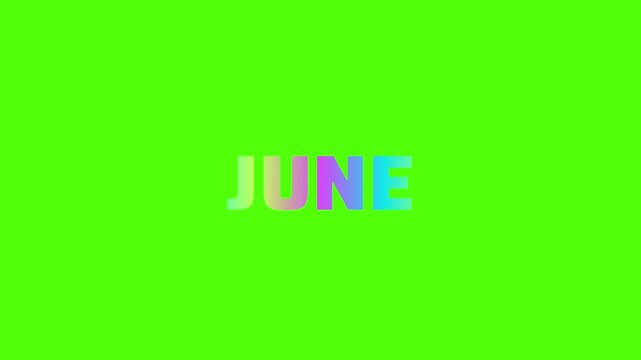 June text with colorful glitch effect on green screen background.