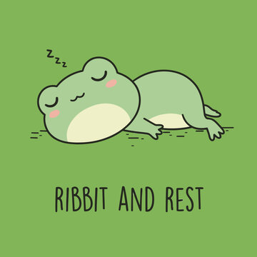 Sleeping Green Frog Cartoon Character.