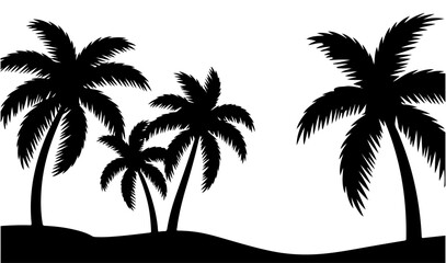 Tropical palm tree island silhouette on a beach. minimalist black and white summer landscape for travel and vacation themes © Nayan