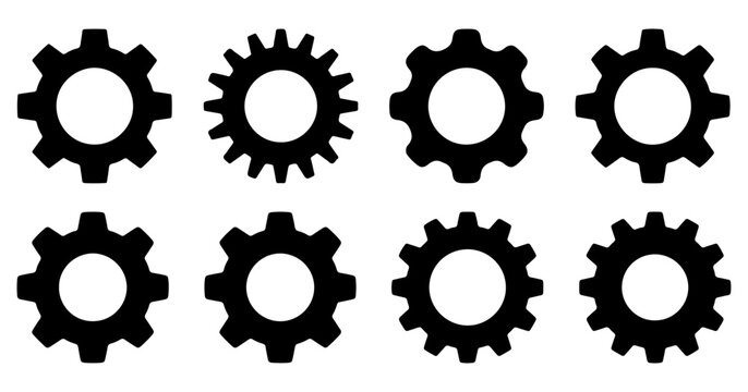 Gear and cogwheel silhouettes in a set. mechanical engineering symbols for technology and teamwork concepts