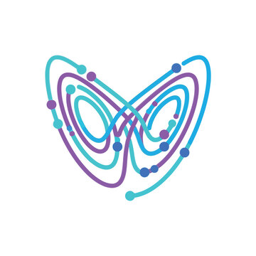 Chaotic attractor with data points, nonlinear system behavior, complexity analysis workshop, research seminar, algorithm study session, conceptual icon, vector illustration