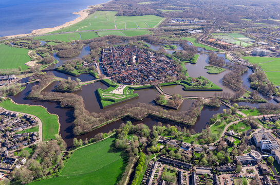 Naarden-Vesting High Altitude Aerial Star Fortress with Gooimeer Lake - Noord-Holland Netherlands