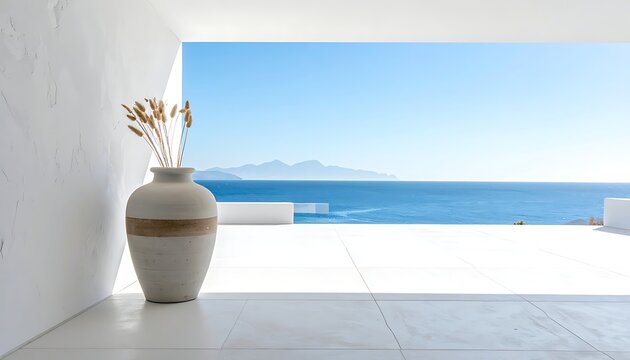 Serene coastal vase with ocean view.