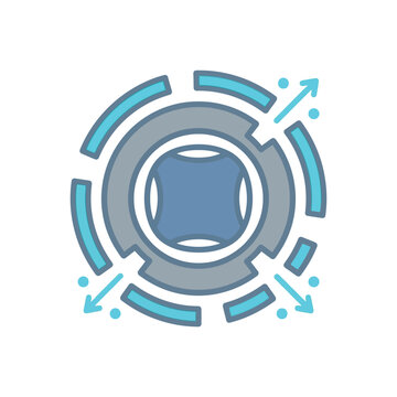 Flow optimization concept icon, circular gateway with exiting arrow, bottleneck removal workshop graphic, operational efficiency session, process improvement vector illustration