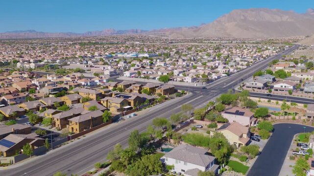 Las Vegas Aerial View of Suburban Homes and Desert Mountains