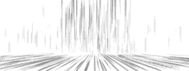 Fototapeta premium Black halftone perspective grid pattern with abstract vertical lines on transparent background.