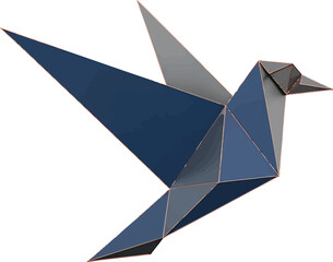 Naklejka premium Blue Origami Bird Flying on White Background