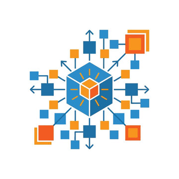 Scalable system architecture, central hub with distributed nodes, modular platform diagram, microservice mapping, cloud integration workshop asset, technology strategy vector