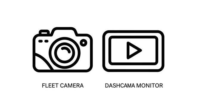 Fleet camera and dashcam monitor icons with transport automotive security
