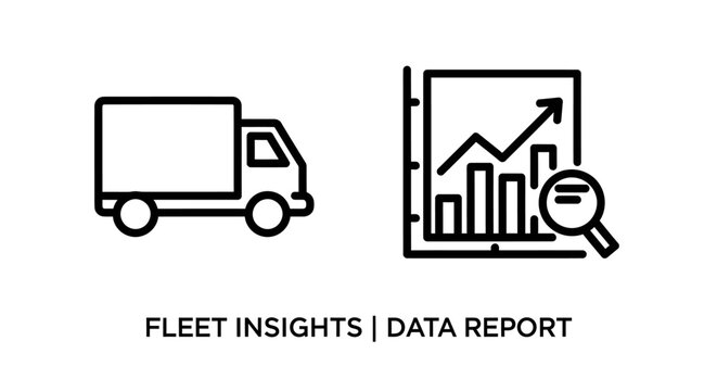 Delivery truck icon paired with a data report chart showing fleet insights
