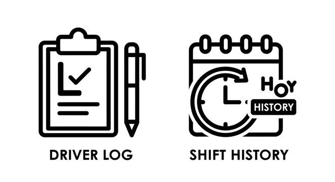 Driver log and shift history tracking system icons with visual represents time