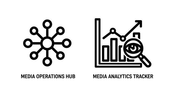 Media operations hub and data analytics tracking icon concept with operations