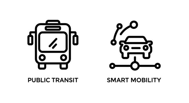 Public transit and smart mobility network connectivity line icons with mobility