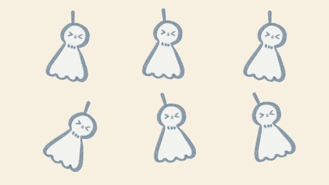 Cute Hand Drawn Japanese Teru Teru Bozu Paper Dolls Seamless Looping Animation Background in Childlike Pencil Doodle Style