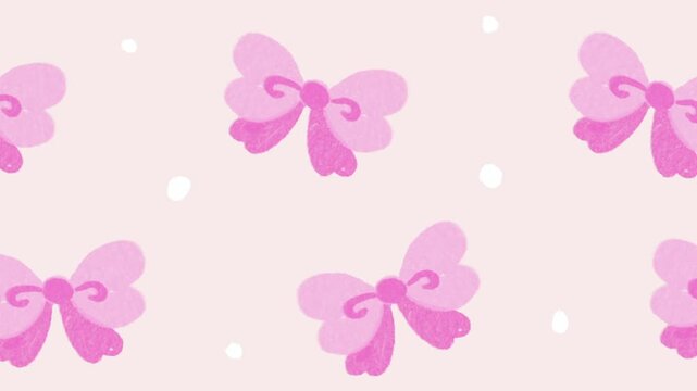 Hand Drawn Seamless Loop Background Featuring Pretty Pink Ribbons Childlike Doodle Animation for Gift and Girl Themes