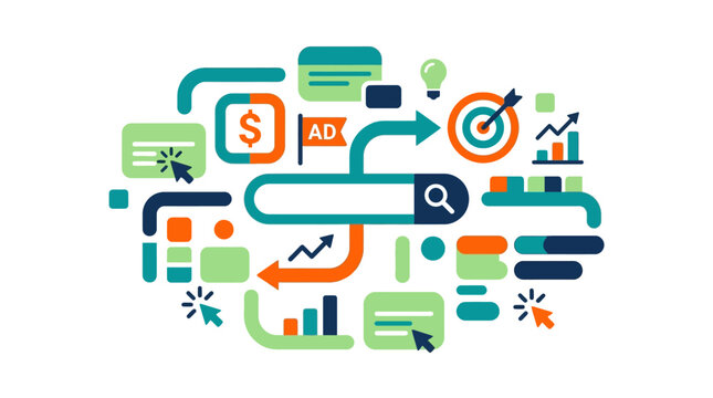 Colorful business and finance icons.