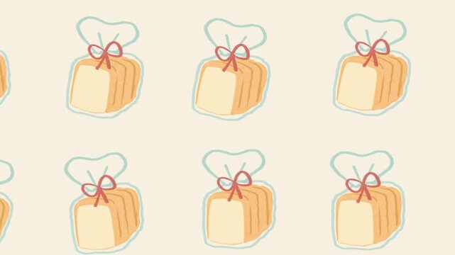 Hand Drawn Seamless Loop Background Featuring Packed Toast Bread Childlike Doodle Animation on Cream Backdrop