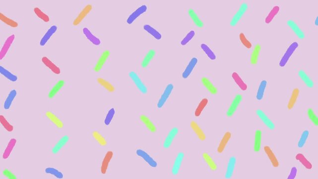 Cute Hand Drawn Colorful Pastel Sprinkles Confetti Seamless Looping Animation Background on Light Purple in Childlike Pencil Doodle Style