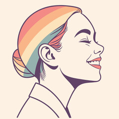 Colorful profile portrait of happy smiling woman. © josefuna11
