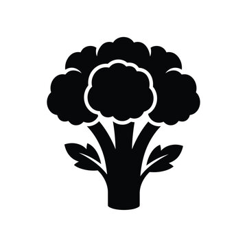 Black and white broccoli icon isolated on background