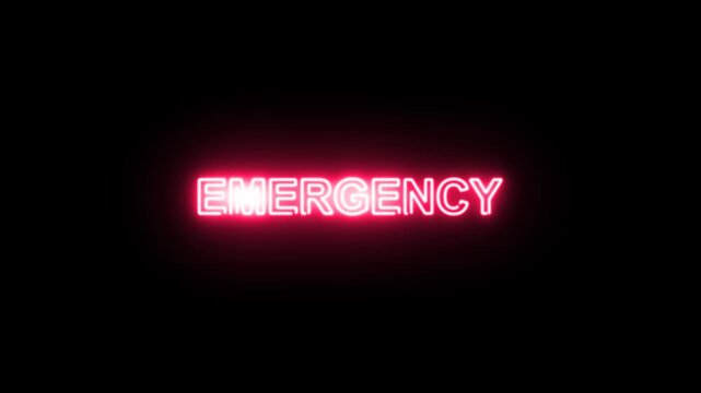 Neon Emergency light animation with flickering effect on alpha channel transparent background. Suitable for emergency scenes and warning system