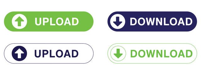 Fototapeta premium Download upload vector button set with modern UI icons for data transfer and storage.