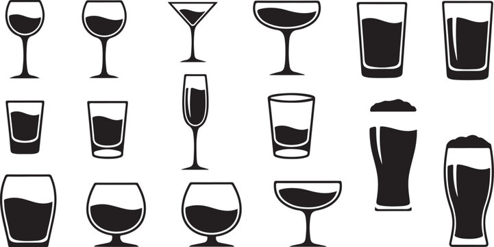 Variety of wine and beer glasses illustration