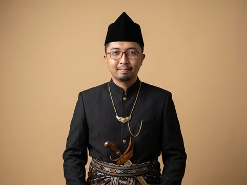 Bima man wearing RIMPU complete traditional Bima (Sumbawa) attire