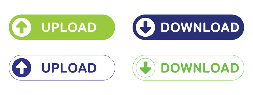 Download and upload button icon set featuring modern interface symbols for file transfer design.