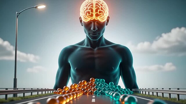 Gut brain axis microbiome depression concept art illustration brain