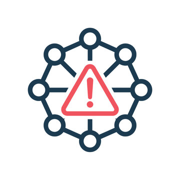 Network alert triangle, hub and spokes diagram, connectivity issue warning, operations workshop, infrastructure health monitoring session, dashboard training, vector illustration