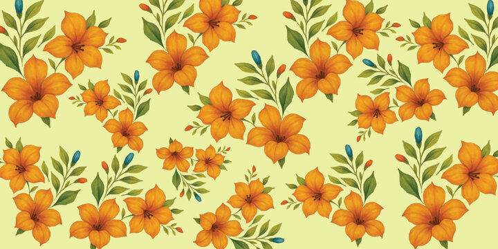 seamless pattern with autumn leaves and flowers