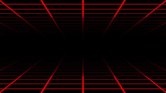 Clean digital grid pattern moving through dark void, perspective view for virtual environment concept, high resolution geometric animation for  science communication background 4k video.