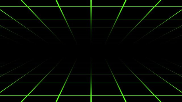 Abstract retro digital grid lines moving in perspective on black background, seamless loop futuristic wireframe landscape for tech backgrounds, black screen 4k loop animation.