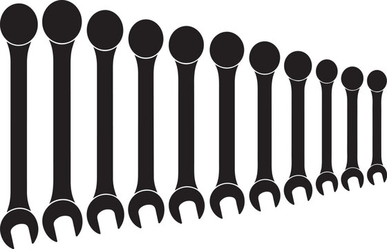 Set of black wrenches of decreasing sizes
