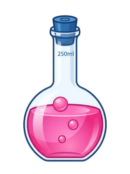 Pink liquid in 250ml flask with transparent background