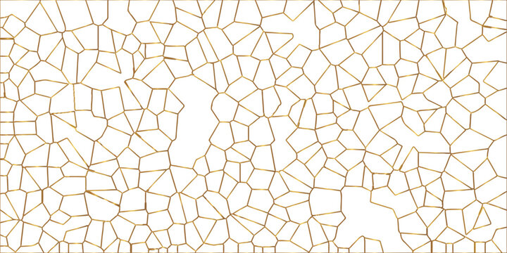 Golden gradient lines stroke abstract white crystalized broken glass background. Voronoi diagram background. abstract desktop texture design digital art wallpaper, vector illustration.	