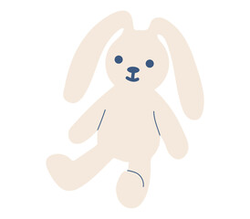 Obraz premium Cute bunny kids toy isolated on white background. Simple plush cute little baby rabbit. Vector flat illustration